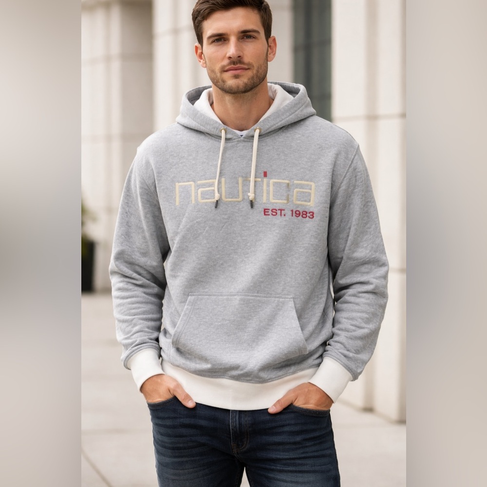 NEW Nautica Gray Pullover Hoodie Logo Sweatshirt Size M